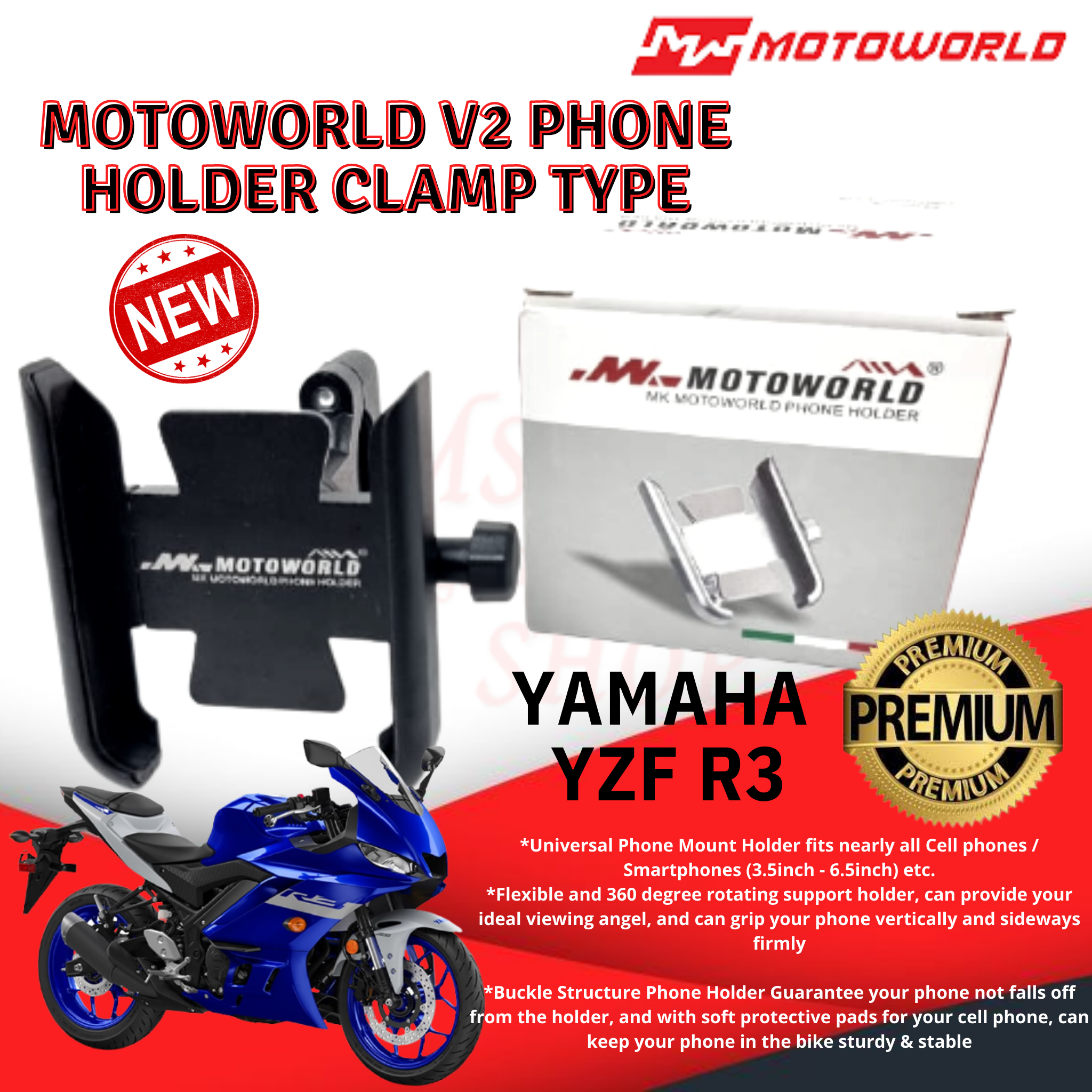 Yamaha r3 cell phone 2024 mount