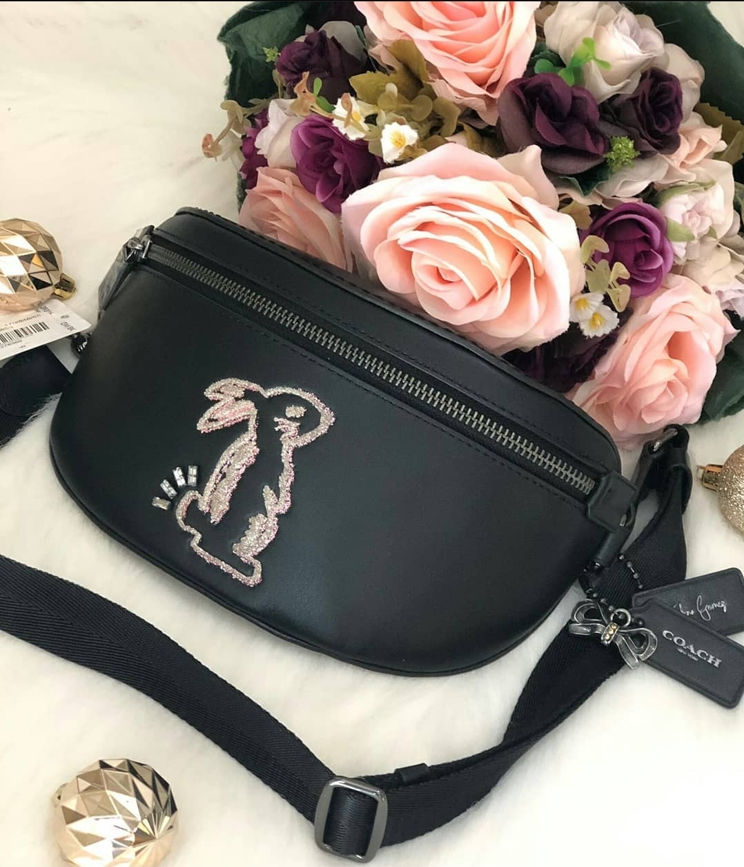 Coach F39316 Selena Zip Belt Bag in Black / Gunmetal Refined Calf Leather  with Bunny - Fanny Pack / Waist Bag | Lazada PH