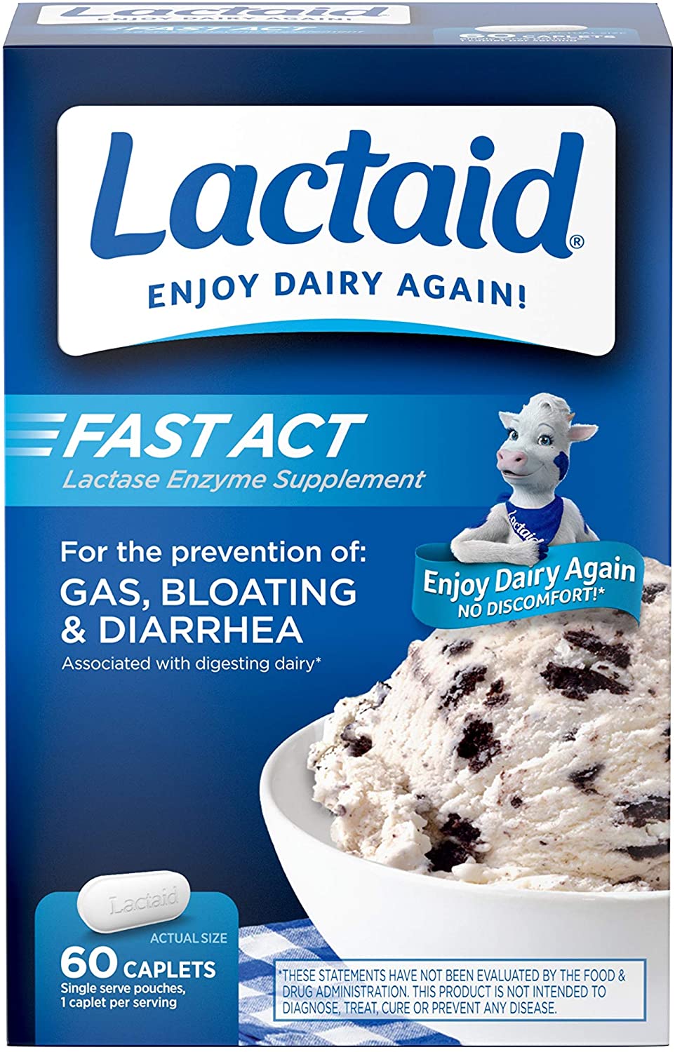 Lactaid Fast Act Lactose Intolerance Relief with Lactase Enzyme, 60