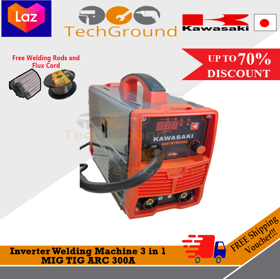 Kawasaki MIG TIG ARC 3 in 1 Gasless Inverter Welding Machine with FLUX