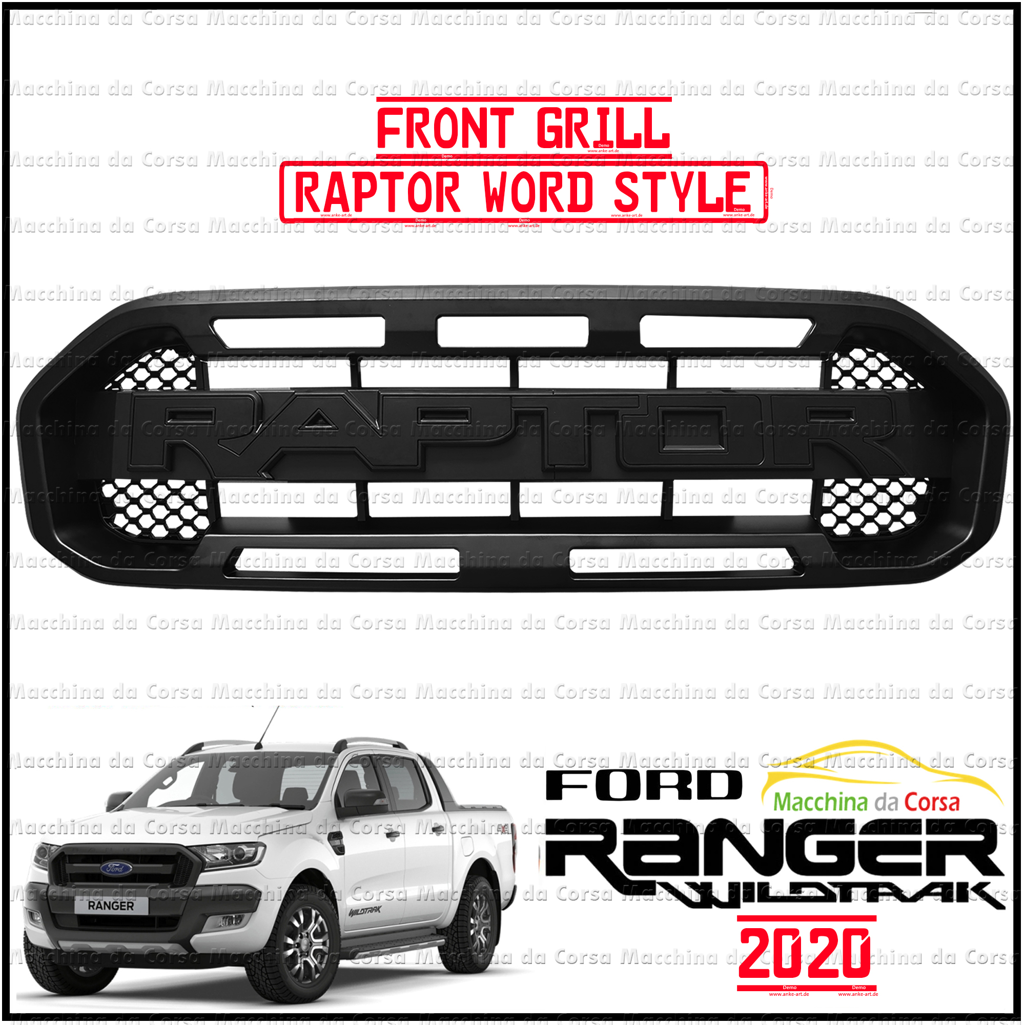 sans Lumière Grille De Pare-Chocs Avant Compatible avec Ford Ranger T8 MK3 WILDTRAK 2019 2020 Grille De Style Raptor en Maille ABS
