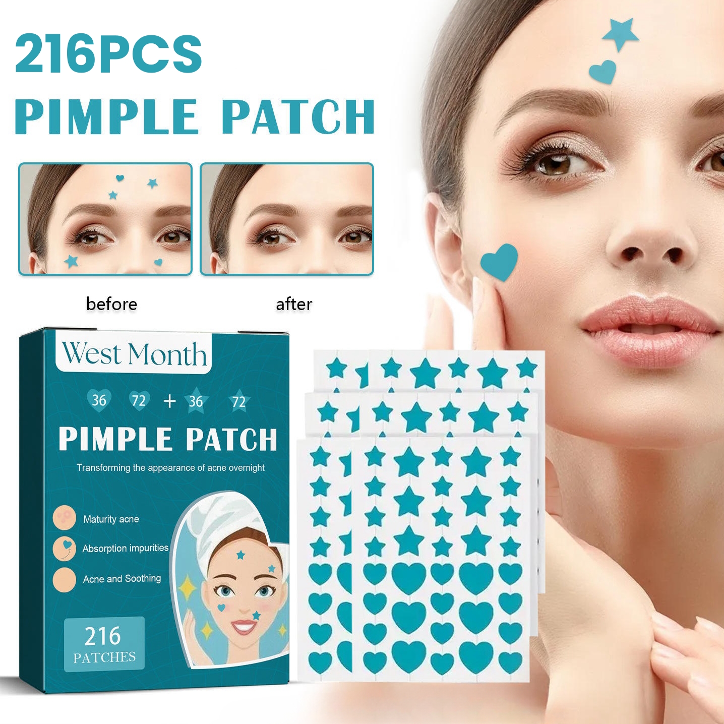 216pcs Hydrocolloid Acne Patch Invisible Breathable Waterproof Pimple ...