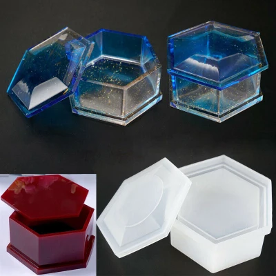 Blue's Shop 1PC DIY Tool Epoxy Mould Jewelry Storage Resin Casting Craft Making Silicone Mold Hexagon Box