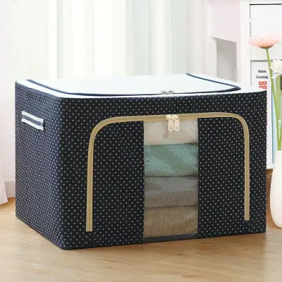 24L Oxford Fabric Foldable Steel Shelf Lidded Storage Box for Quilt/ Clothes