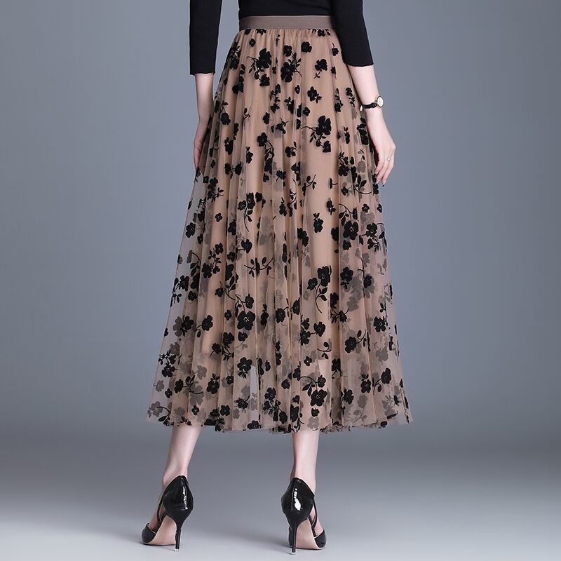 Printed Net Yarn Skirt Female and 2021 New High ist A-line Skirt d ...