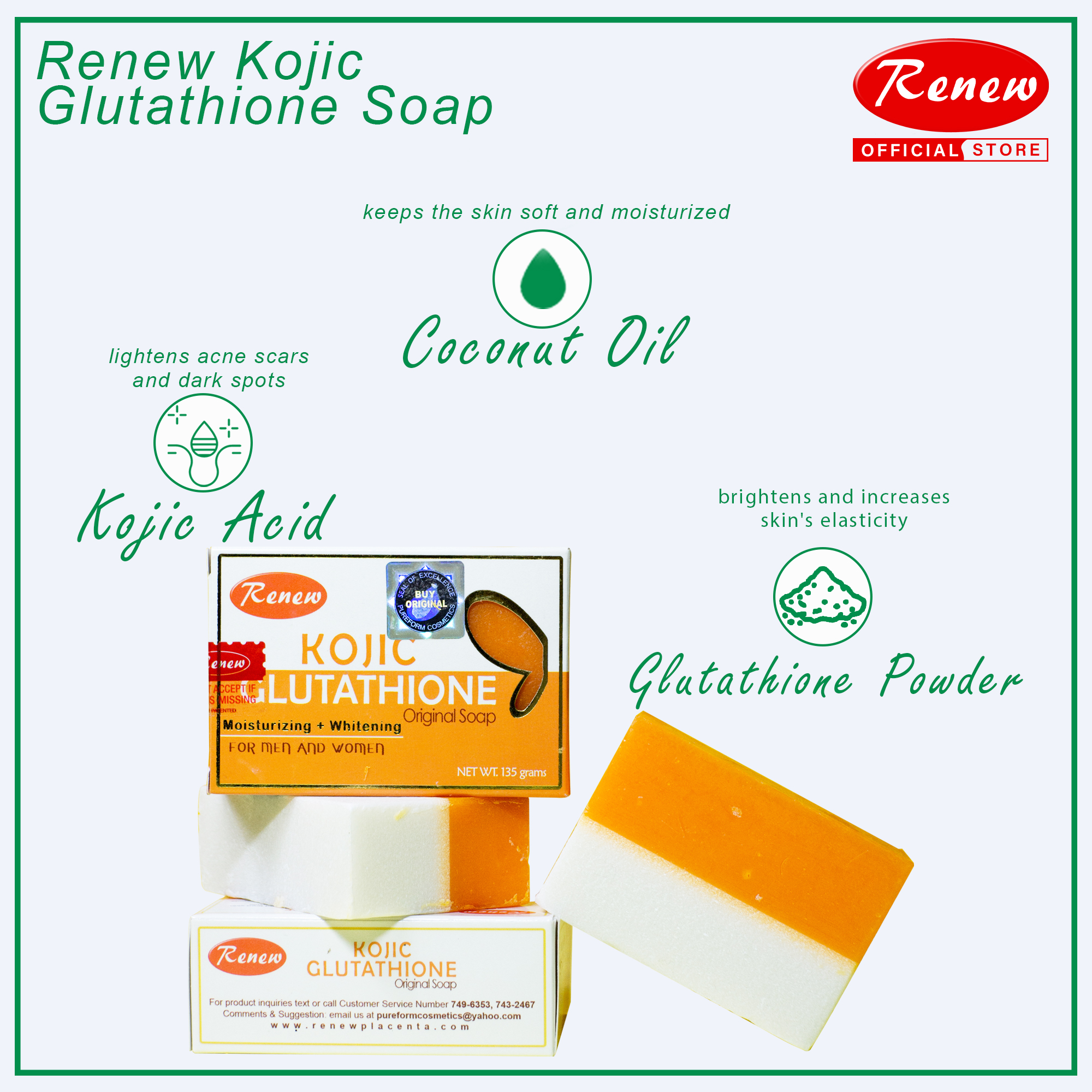 Renew Kojic Glutathione 3 Pcs Glutathione Soap Skin Whitening Soap  Glutathione Glutamine Soap - Lazada | Lazada PH