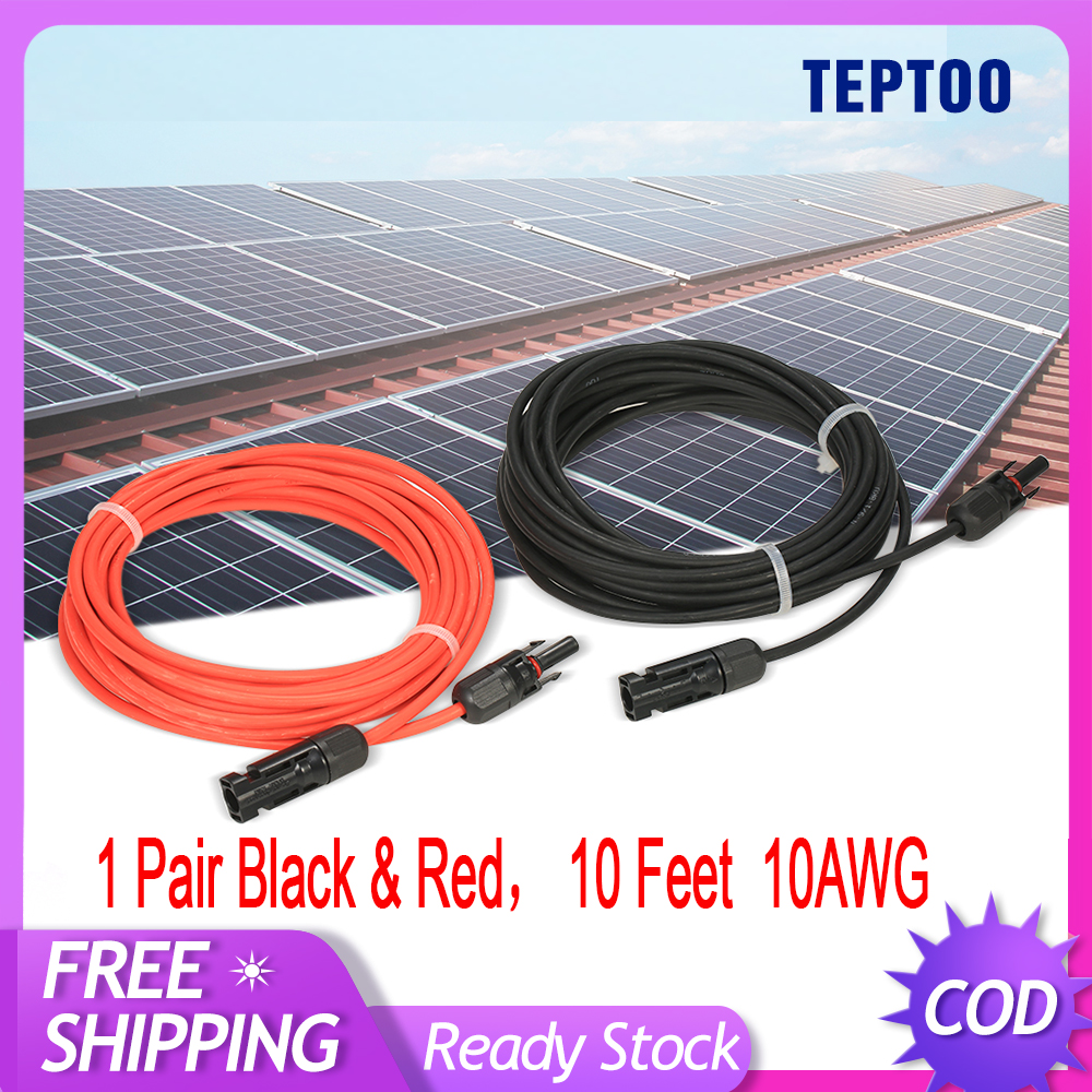 for Solar Panel Cable Kit System SHIERLENG 1 Pair 10AWG 10FT Solar Extension Cable with MC4 Male Female Connector Photovoltaic Red Black Wire 10FT 6mm2 