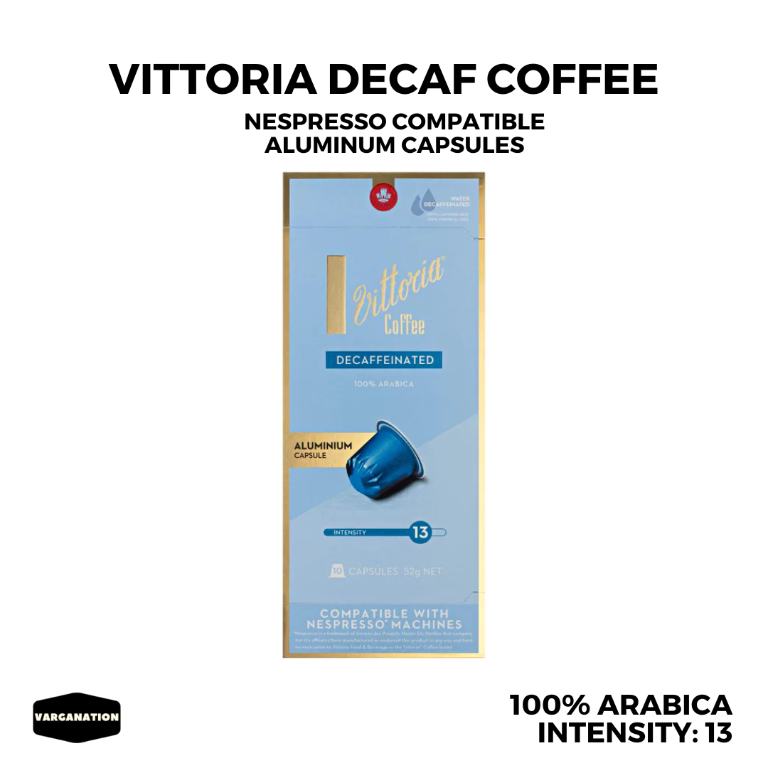 DECAF VITTORIA COFFEE NESPRESSO COMPATIBLE CAPSULES 10 ALUMINUM PODS