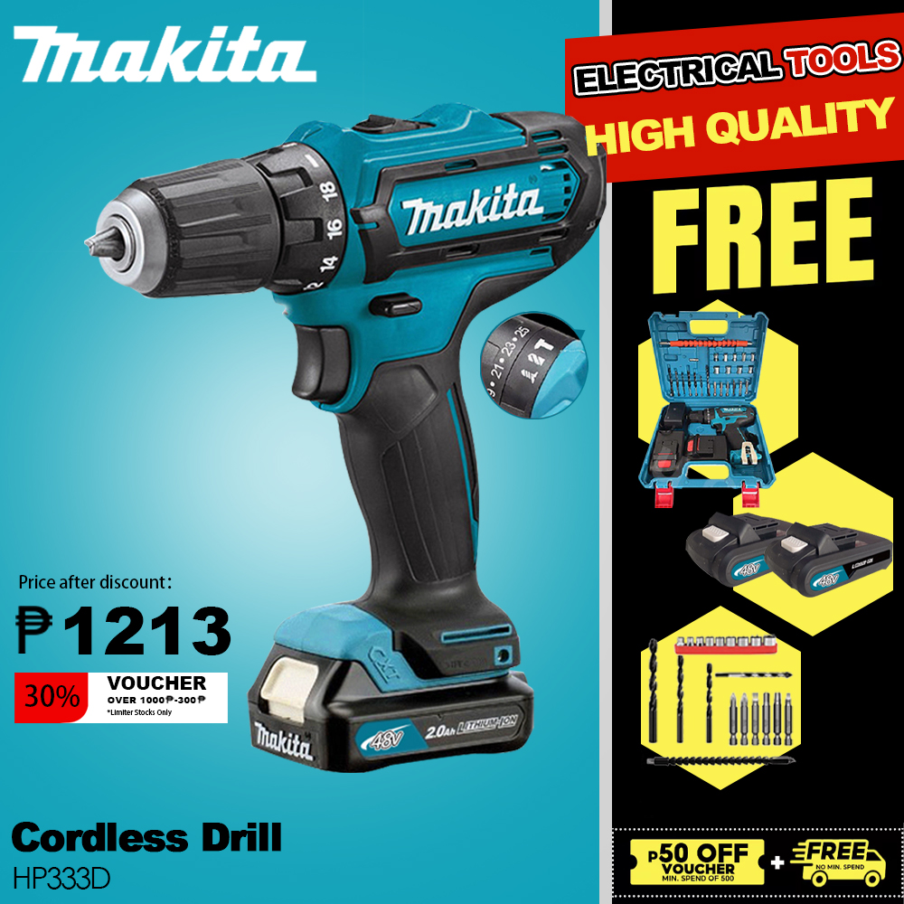 Makita HP333D 48V Cordless Electric Impact Drill Hammer 2X Battery ...