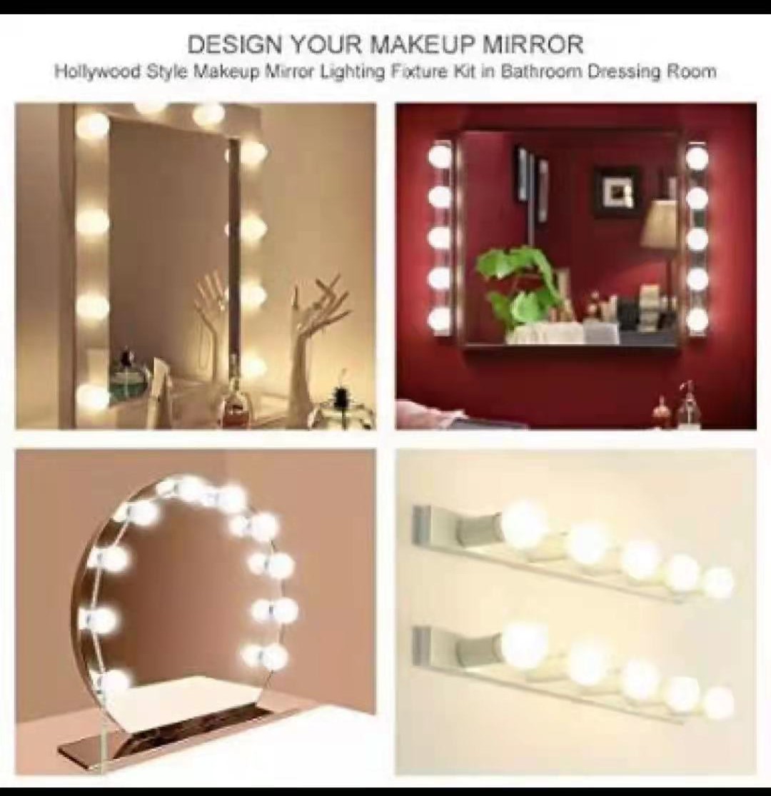 10 LED Bulb Makeup Mirror Light Bulbs Dimmable 3 Mode USB Plug LED