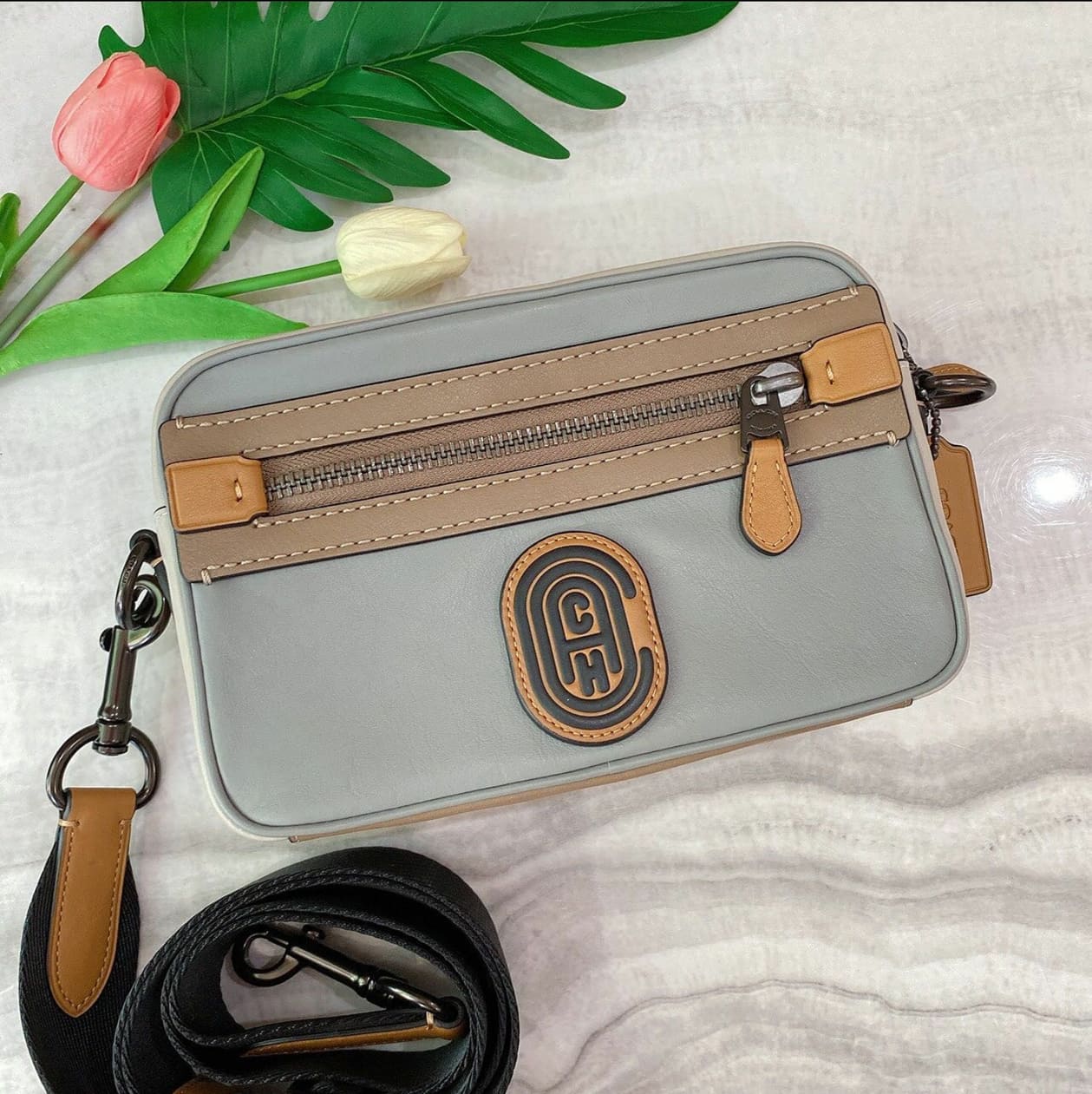 Coach Men's Sling Bag Academy Crossbody Bag in Washed Steel Colorblock