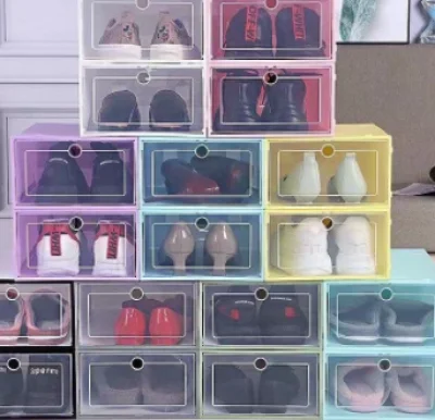 (EMA)Stackable Transparent Shoe Box Multi-purpose Plastic Shoe Box Storage
