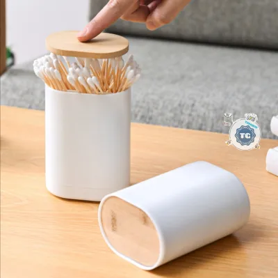 ABS Bamboo Lid Creative Press Type Toothpick Box Cotton Swab Box Dental Floss Box Household Storage Box Toothpick Holder