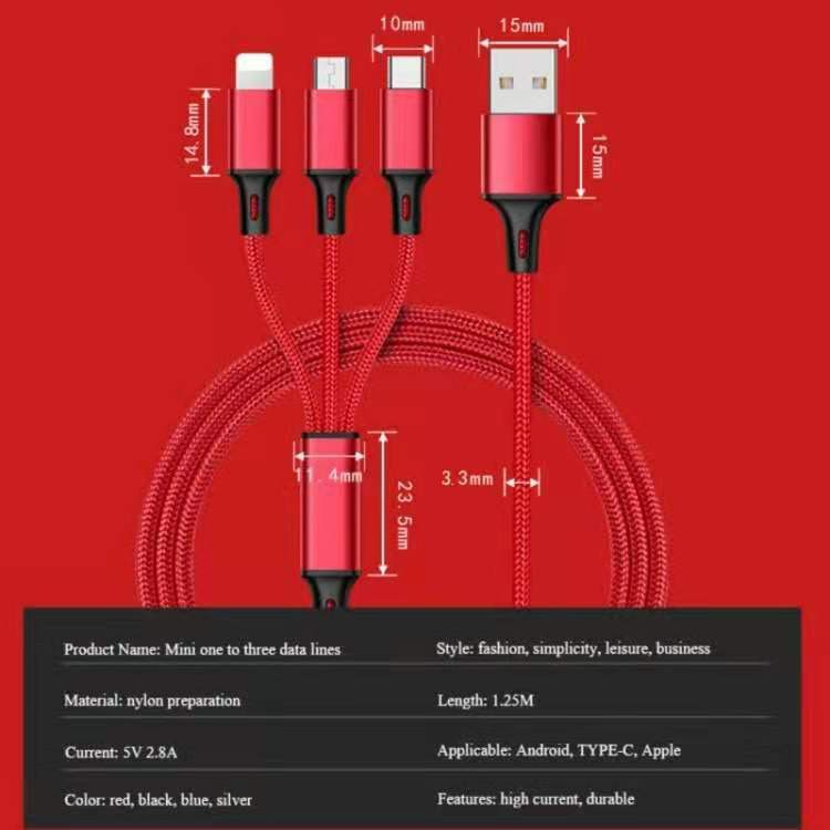 3 in 1 USB Charging Cable 2.4A Fast Charger Cable Type C / Lightning iPhone IOS / Android Micro