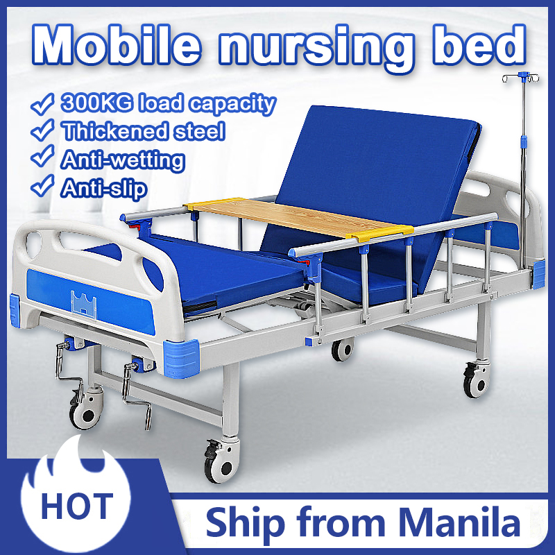 Hospital bed 2 cranks with IV pole, faux leather cushion, brand new