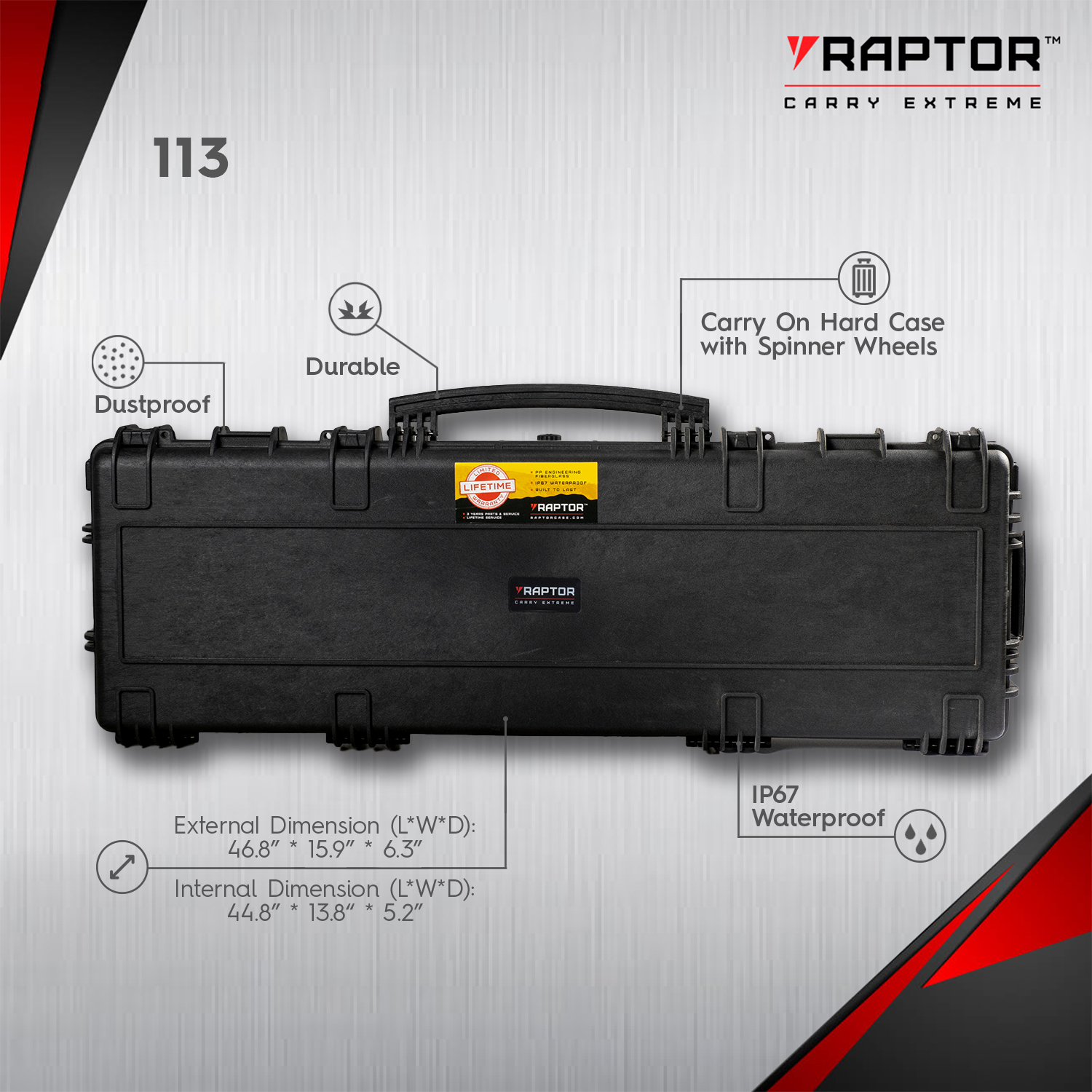 Raptor 113 Extreme Waterproof and Dustproof Trolley Hard Case for Rifle