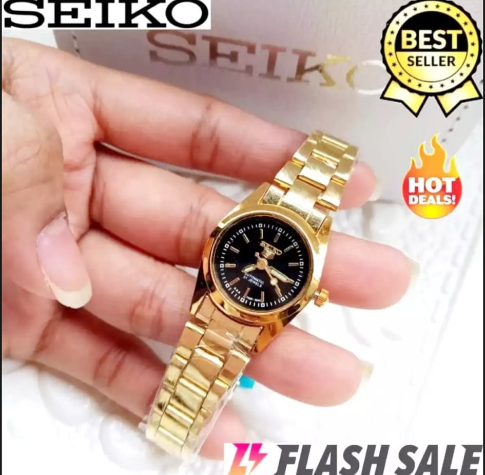Seiko 5 Automatic 21 Jewels Black Dial Gold Stainless Steel Watch For Women  | Lazada PH