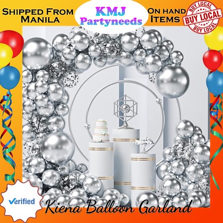 Silver Metallic Chrome Balloons Garland Arch Kit 125pcs Different Sizes 18  12 10 5 Inch Silver and Silver Confetti Latex Balloons for Anniversary