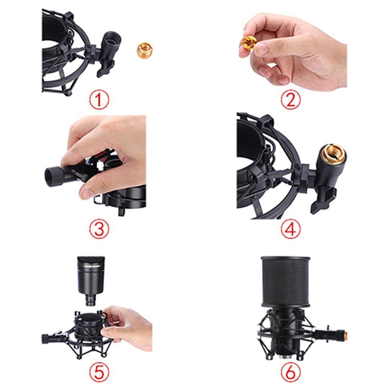 Microphone Shock Mount with Microphone Filter Windscreen Suspension Shock Mount Holder Clip