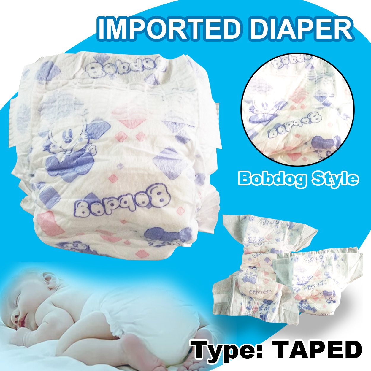 Bobdog Design Imported TAPED Diaper Pack - small to extra large (50pcs ...