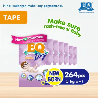 EQ Dry Newborn (0-5 kg) - 44 pcs x 6packs (264 pcs) - Tape Diapers