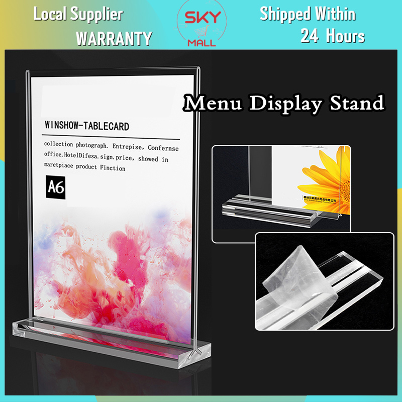 A6 Acrylic Menu Display Stand Double Side Clear Desk Display Ttype Menu Ad Frame Lazada PH