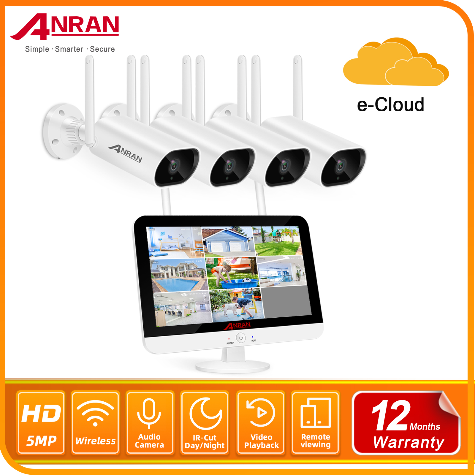 ANRAN ANRAN WiFi Wireless Security Camera CCTV System Outdoor Audio Home 8CH 1920P 1TB 