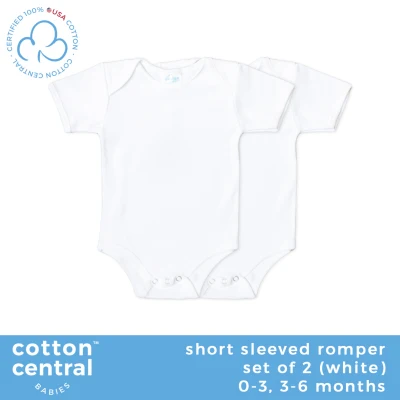 Cotton Central - (2 pcs) Short Sleeve Romper Bodysuit Newborn Infant Baby 100% USA Cotton Boy Girl Stuff And Clothes