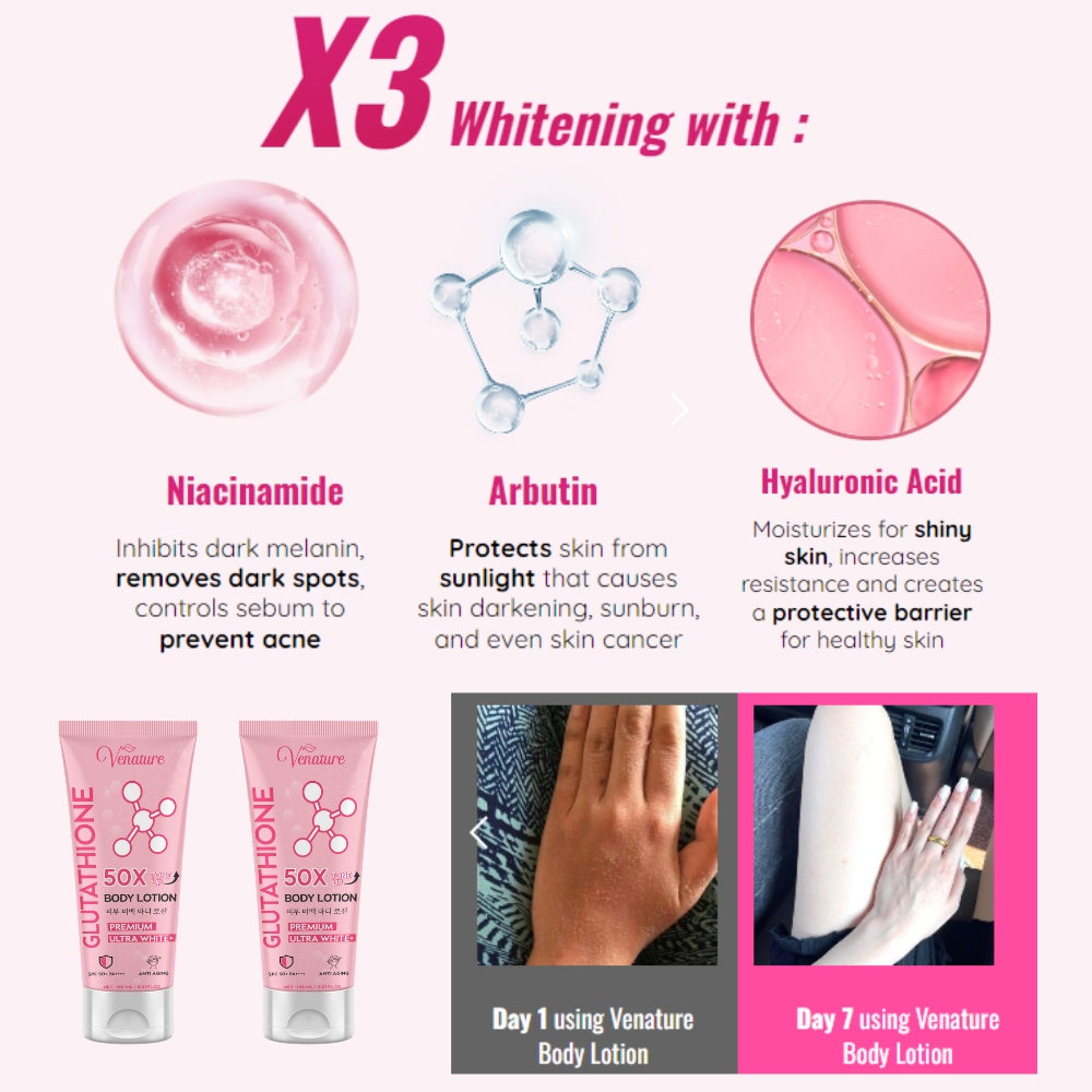 venature glutathione lotion Glutathione 50x Tone Up Body Lotion Venature Sun Defense SPF 50++  Rejuvenate Whiten Moisturize Skin Care 4 In 1