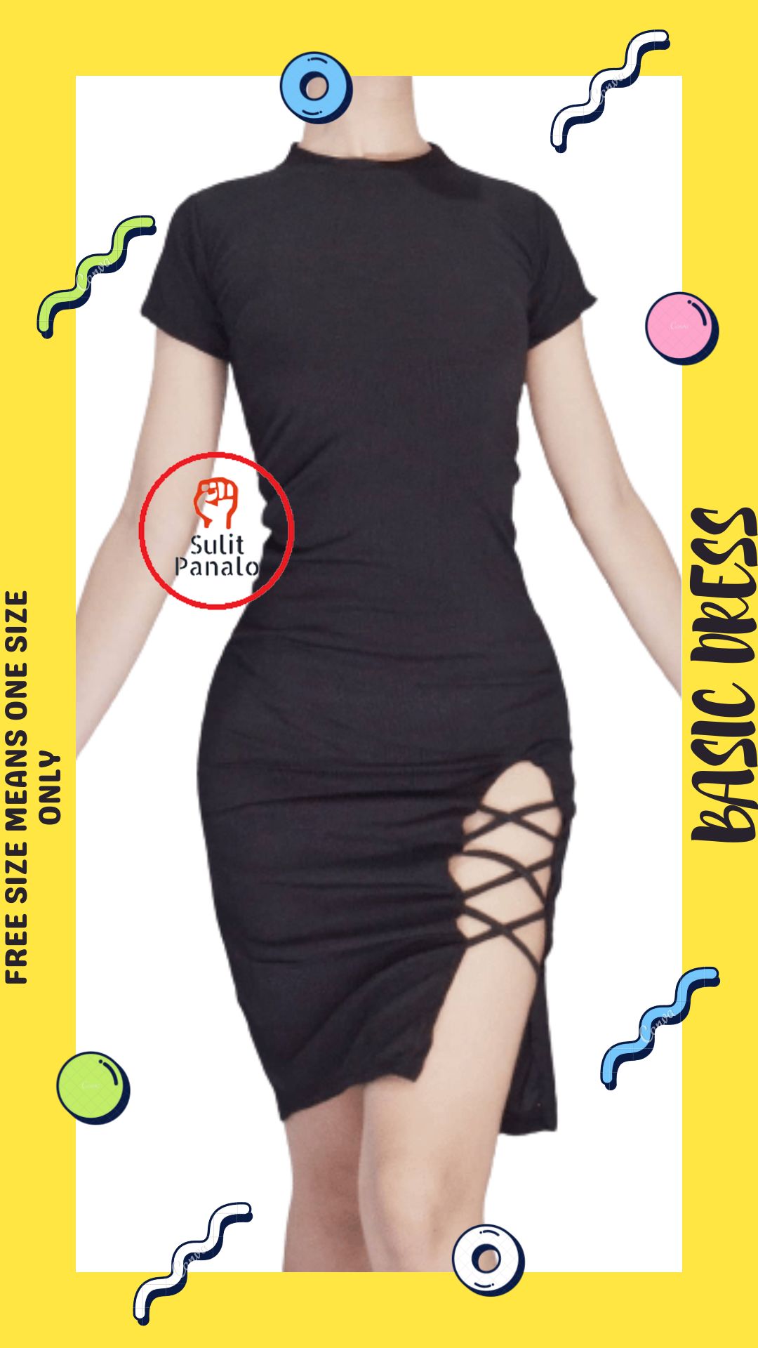 SULIT PANALO BASIC Knitted Basic Roundneck Crisscross Slit FREE SIZE MEANS  ONE SIZE ONLY Bodycon Dress
