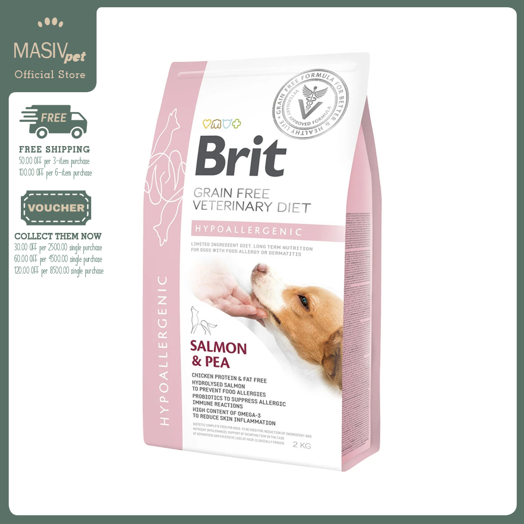 Brit Grain Free Veterinary Diet Hypoallergenic Dog Dry Food 2kg Salmon and Pea Flavor Brit