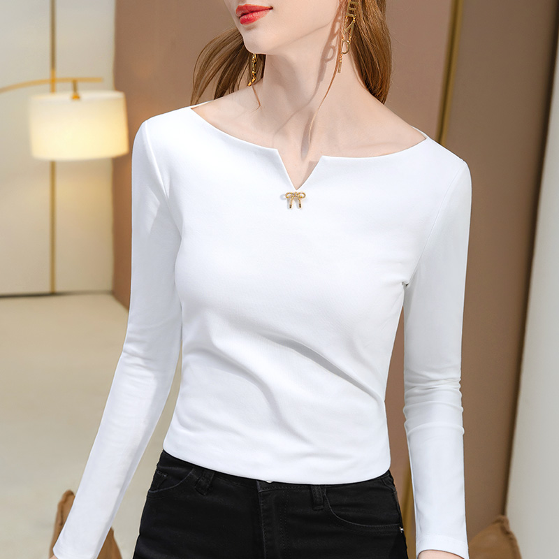 Womens Long Sleeve T-Shirt V-Neck Tee Slim Elastic Blouse Bottoming Shirt