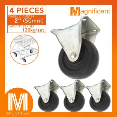 Fixed Rigid Type Black Rubber Wheel Casters 2" for Industrial Automotive Medical Equipment (4 pieces)