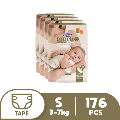 Drypers Touch Small (3-7 kg) - 44 pcs x 4 packs (176 pcs) - Tape Diapers
