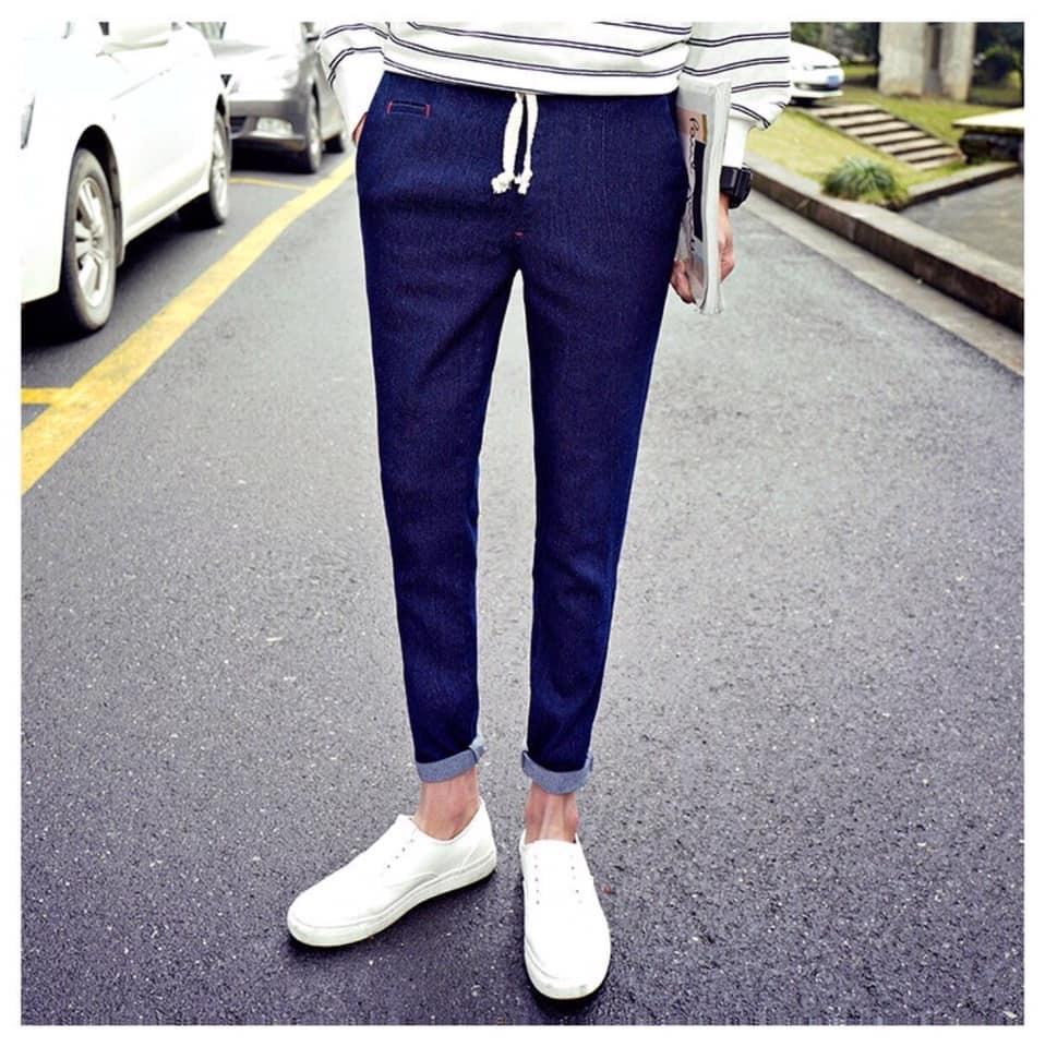 mens denim drawstring jeans