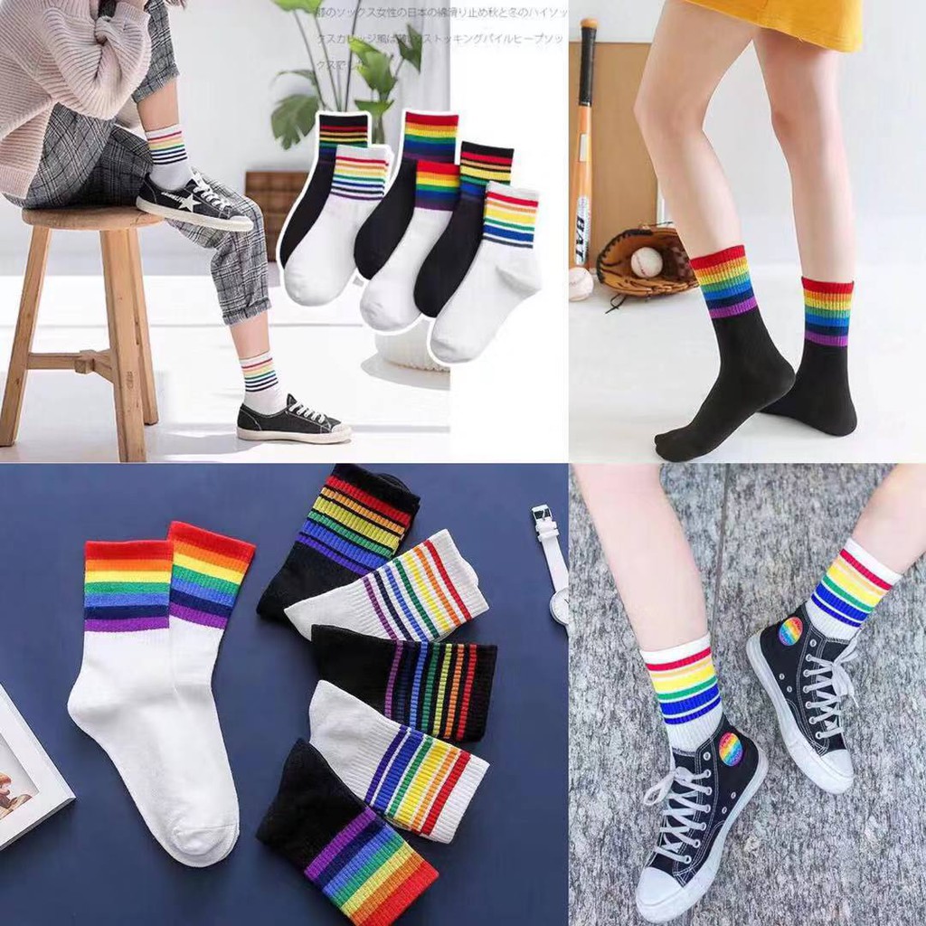 panda fashion new style good quality 100%cotton Korean Socks cute Rainbow  Socks Iconic Socks | Lazada PH