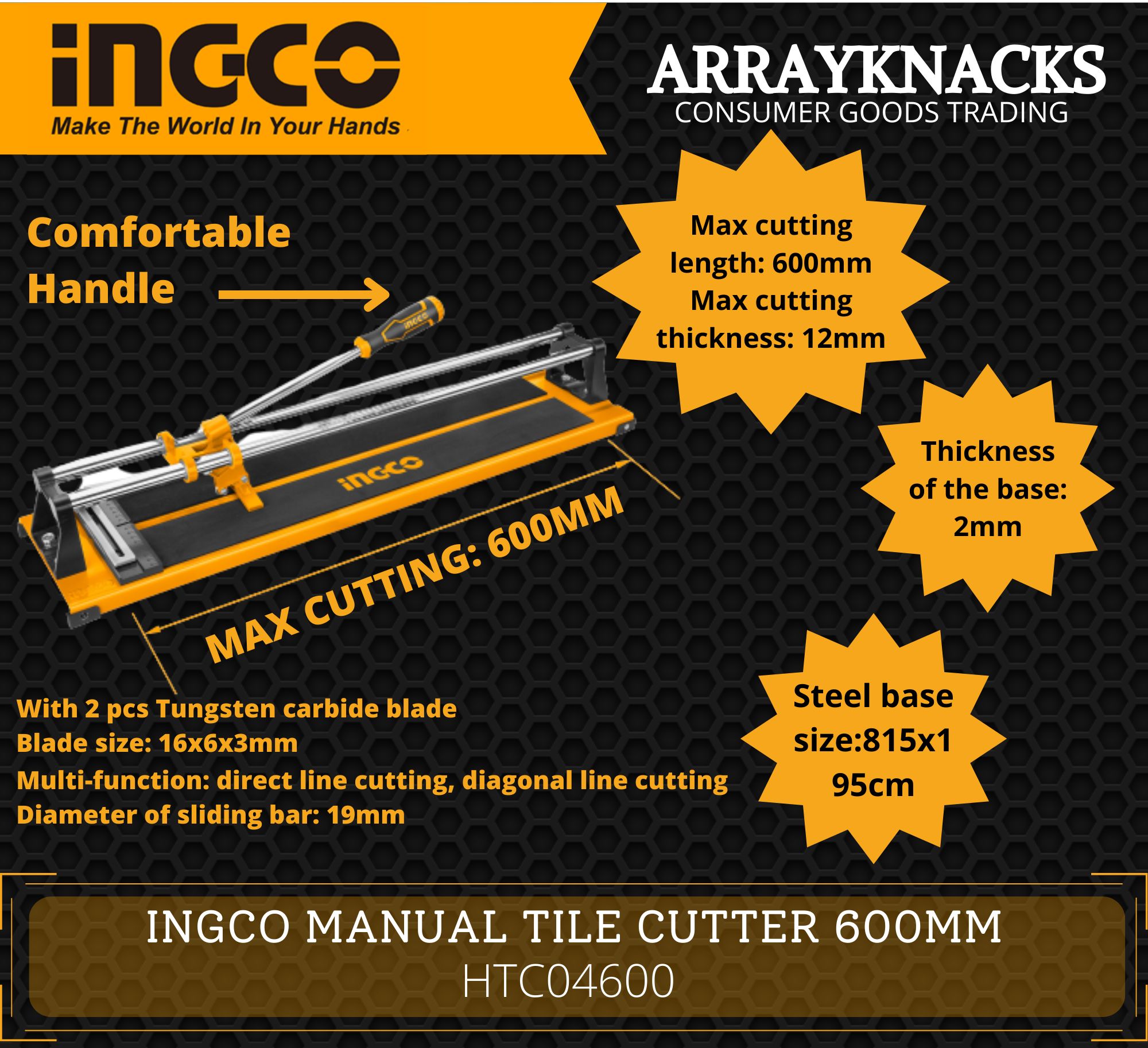 INGCO Manual Tile Cutter 600mm (HTC04600) Lazada PH
