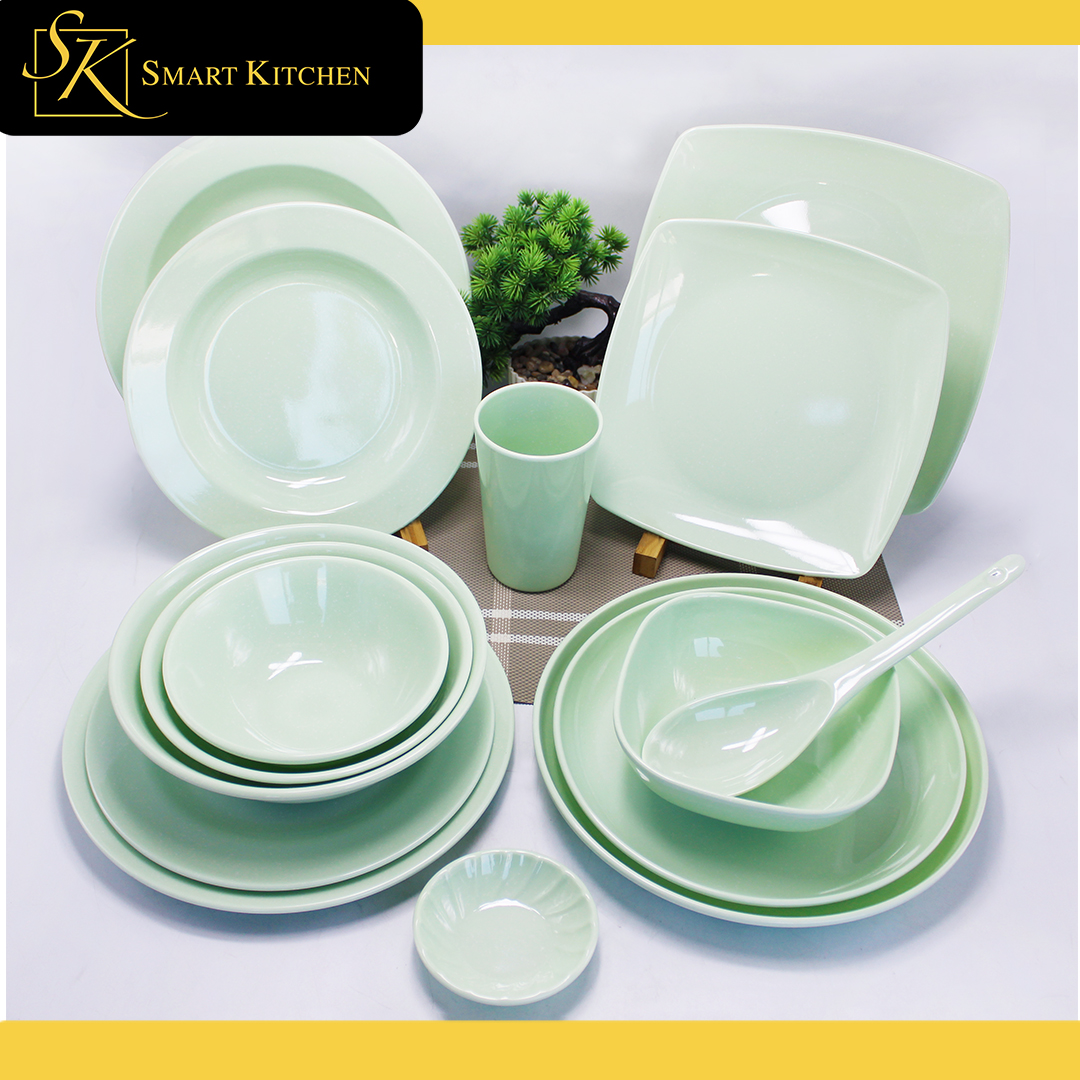 H-Pastel Green Melamine Dinnerware Dinning Plato Mangkok Platito