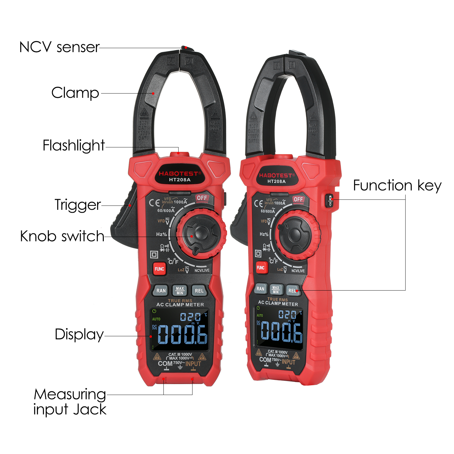 【Ready Stock】HABOTEST AC Digital Clamp Meter True-RMS Multimeter Anto-Ranging Multi Tester Current Clamp with Amp Volt Ohm Diode Capacitance Resistance Continuity NCV Temperature Duty Ratio VFD Tests