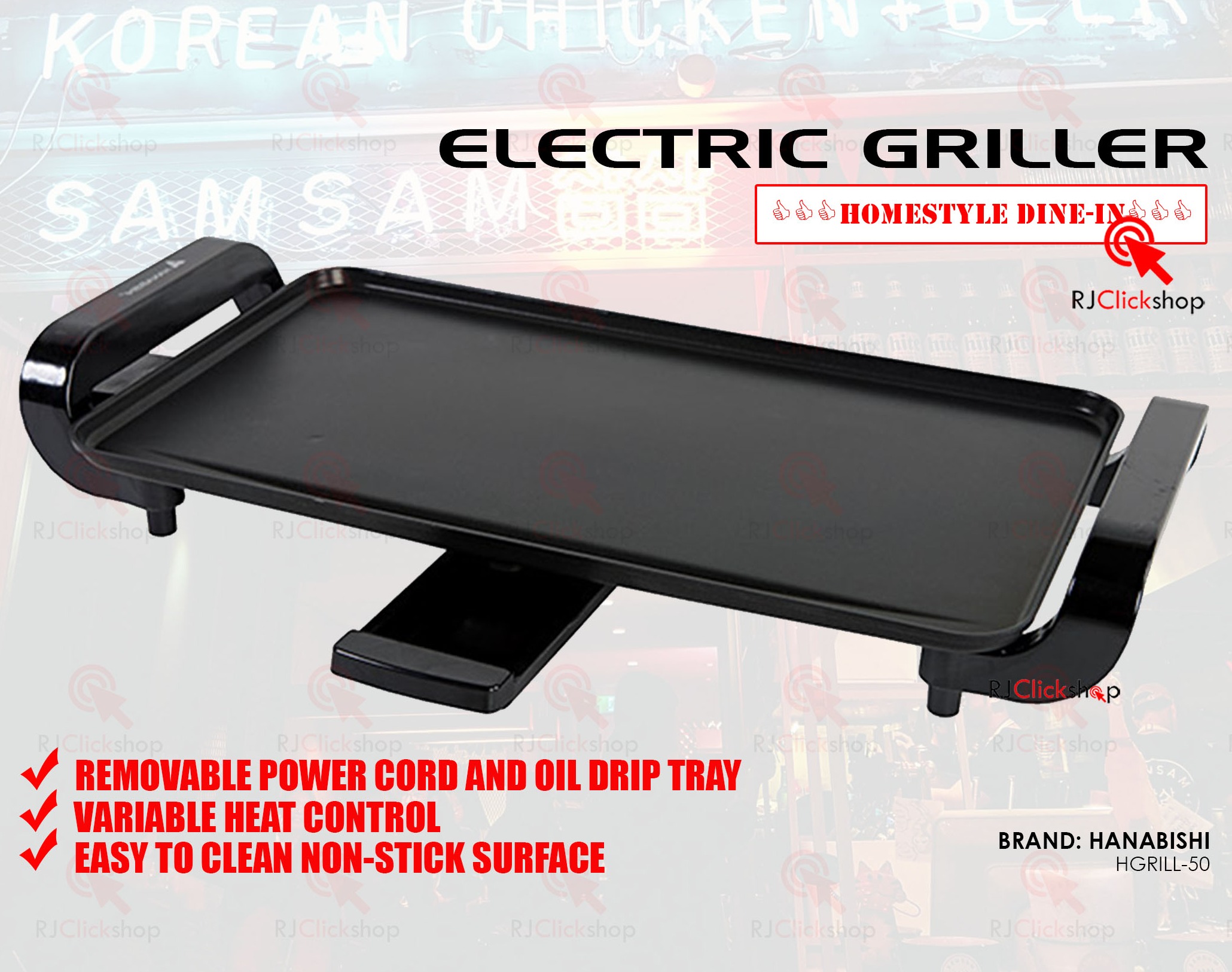 ELECTRIC GRILLER NONSTICK SURFACE HANABISHI HGRILL50 Lazada PH