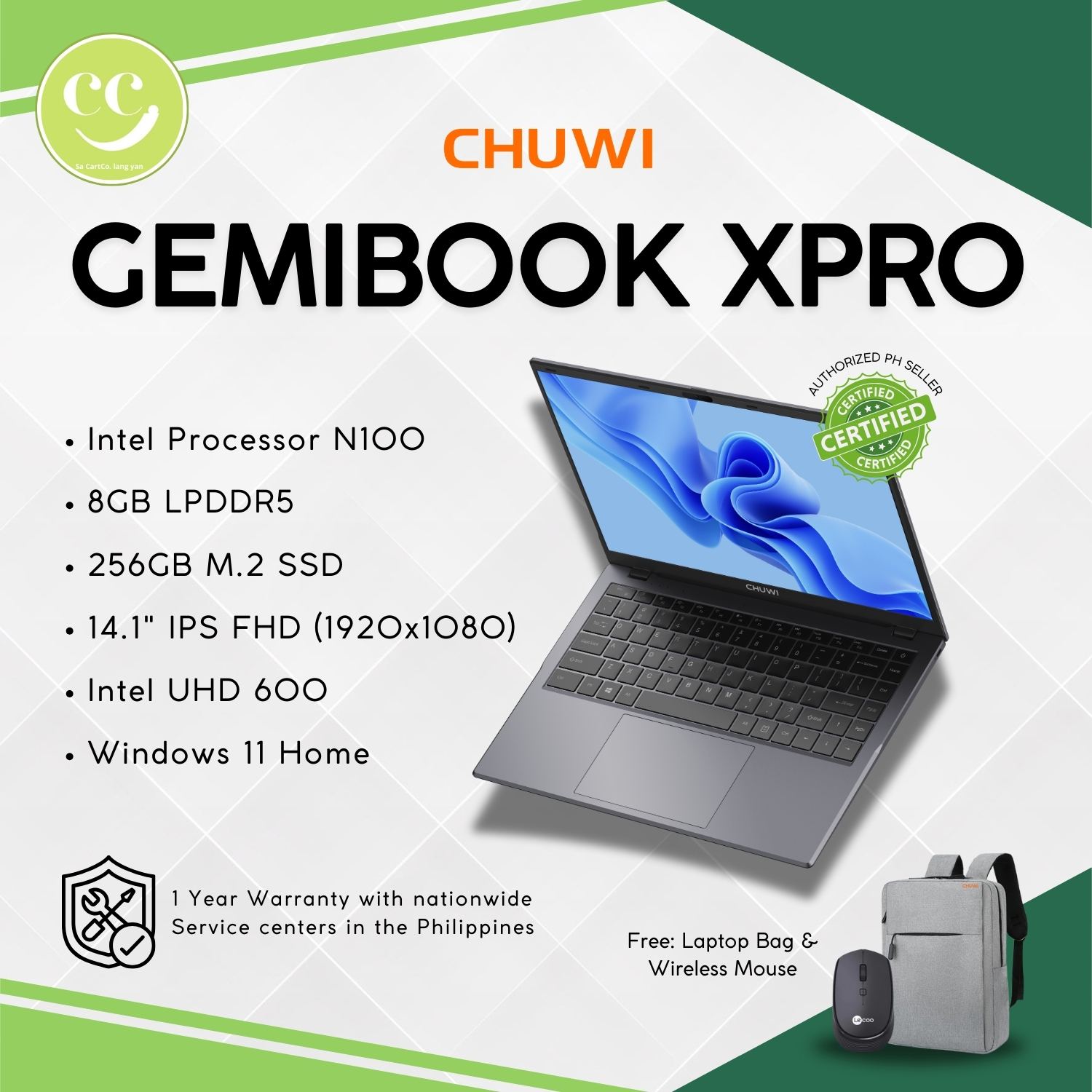 Chuwi Gemibook XPro Intel N100/N150 14inches FHD 8GB memory 256GB