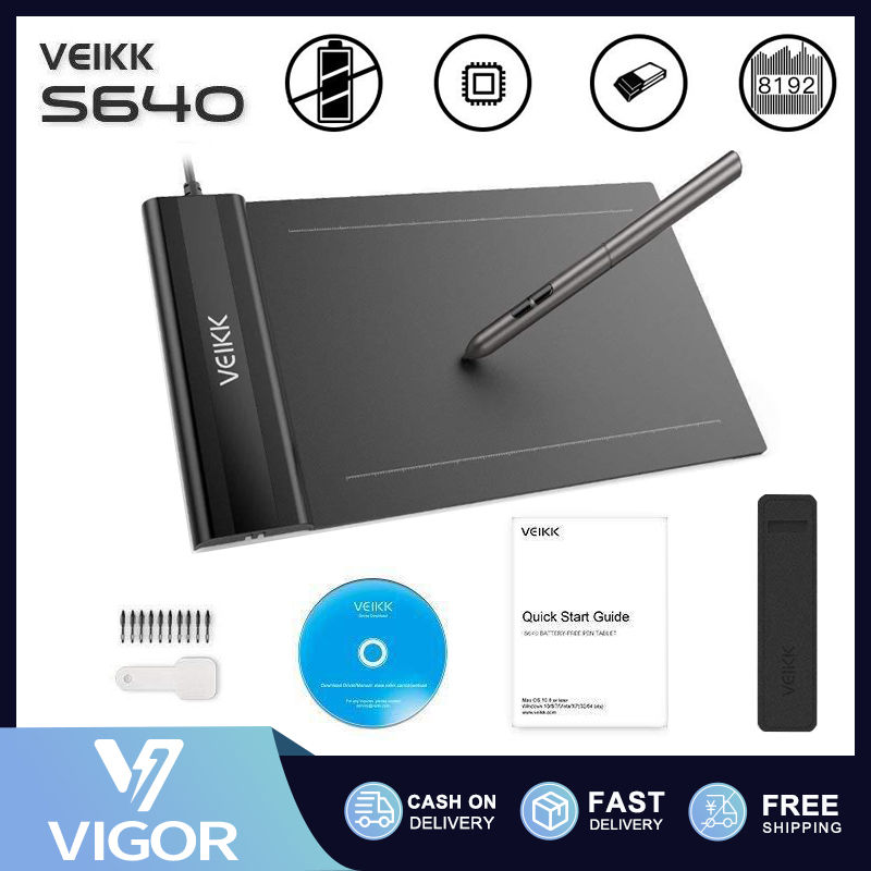 Graphics Tablet VEIKK S640 Ultra-thin 6x4 Inch OSU Digital Drawing Pen Tablet with 8192 LevelsPassive Pen