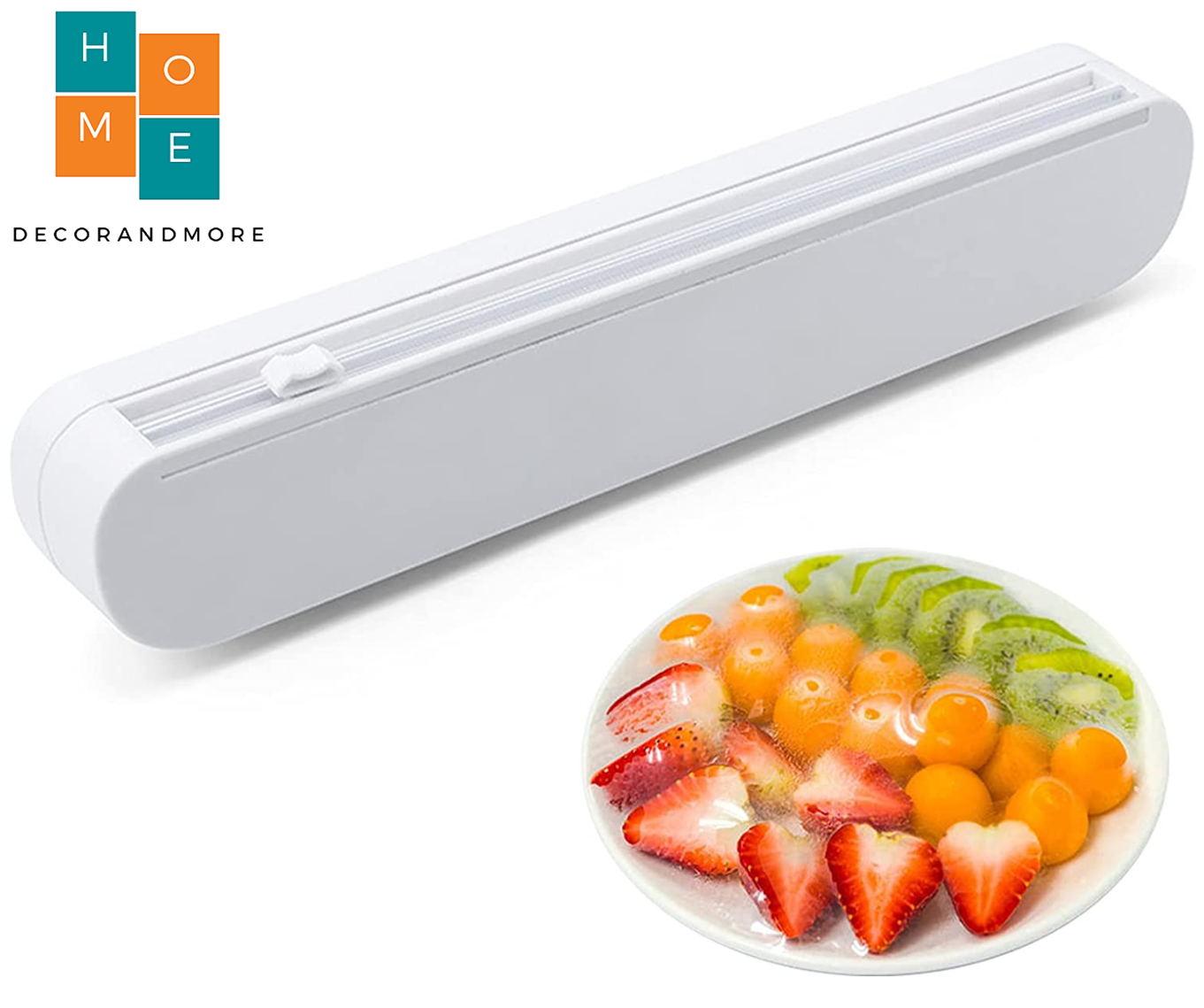 Decorandmore Plastic Food Wrap Dispenser With Slide Cutter Adjustable Cling Film Cutter