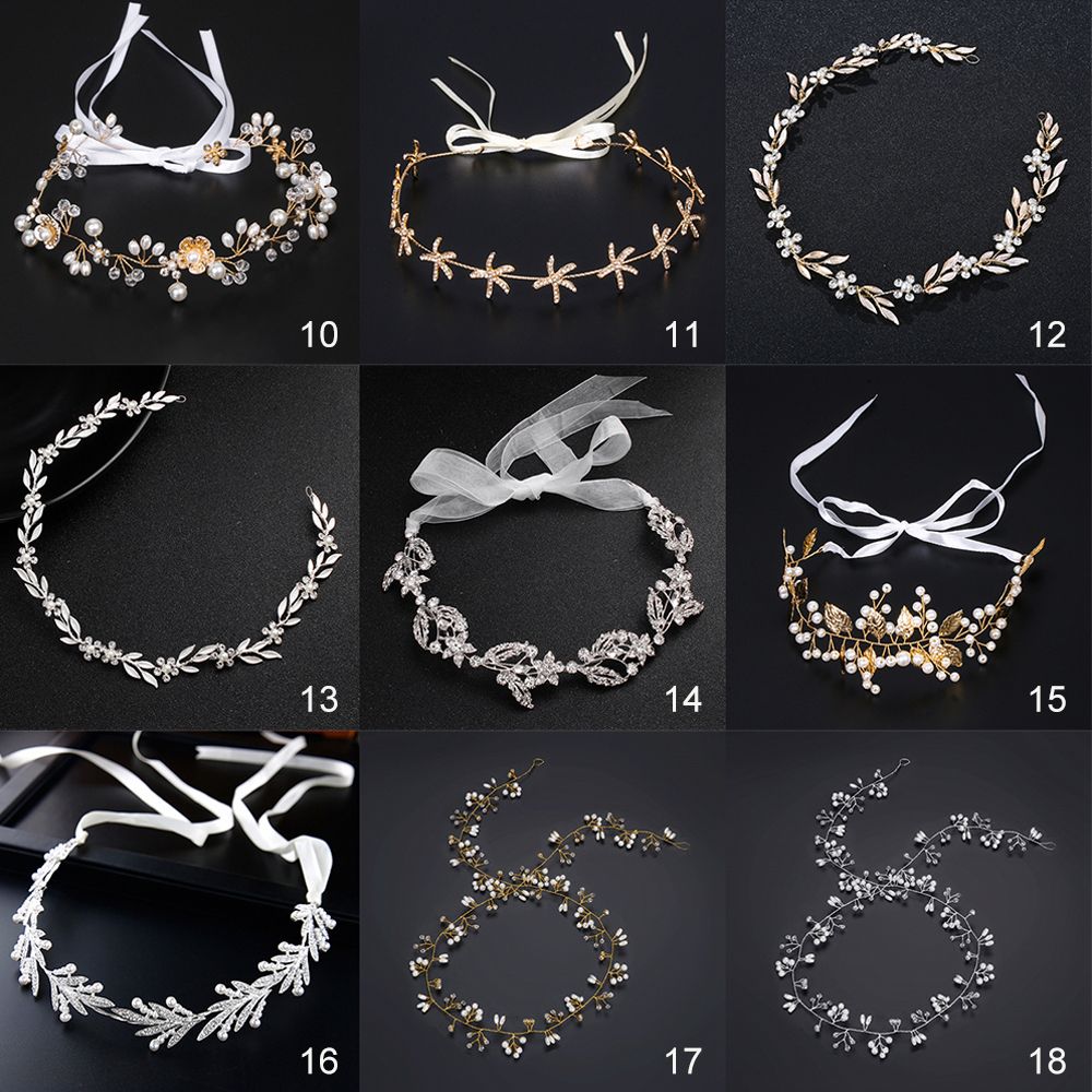 【 Hàng sẵn sàng】 Phụ nữ Cô gái Rhinestone Trang sức tóc Tai nghe Vương miện Băng đô pha lê cô dâu Lá ngọc trai Vine cài tóc cô dâu Phụ kiện tóc cưới