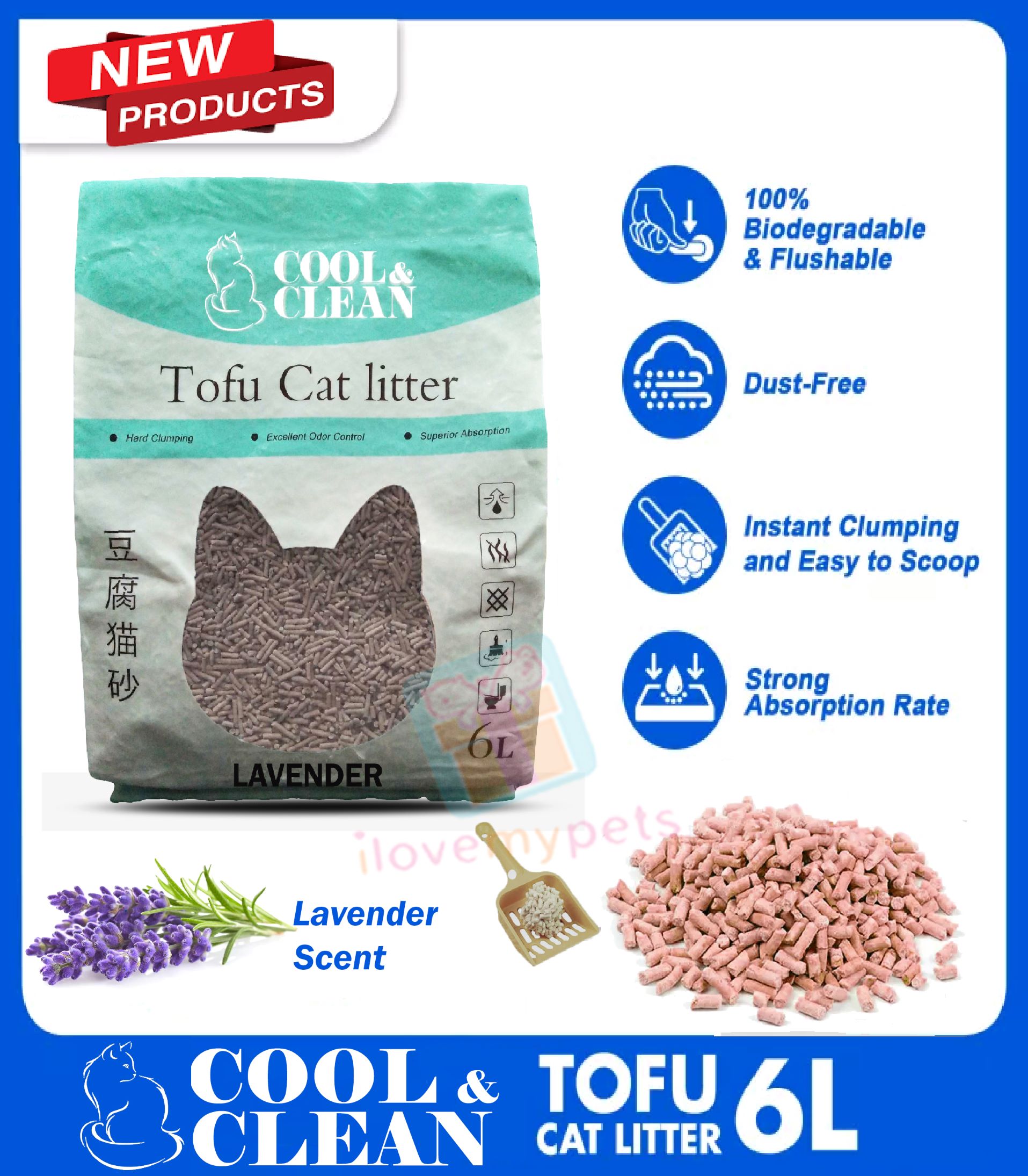Cool & Clean Premium 100 Tofu Cat Litter 6L 5 Scent Available (with