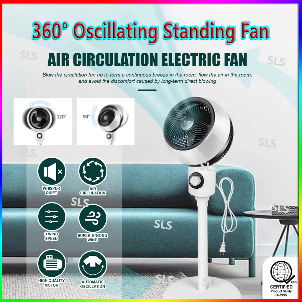 360° Oscillating Electric Standing Fan Air Circulation Fan Air