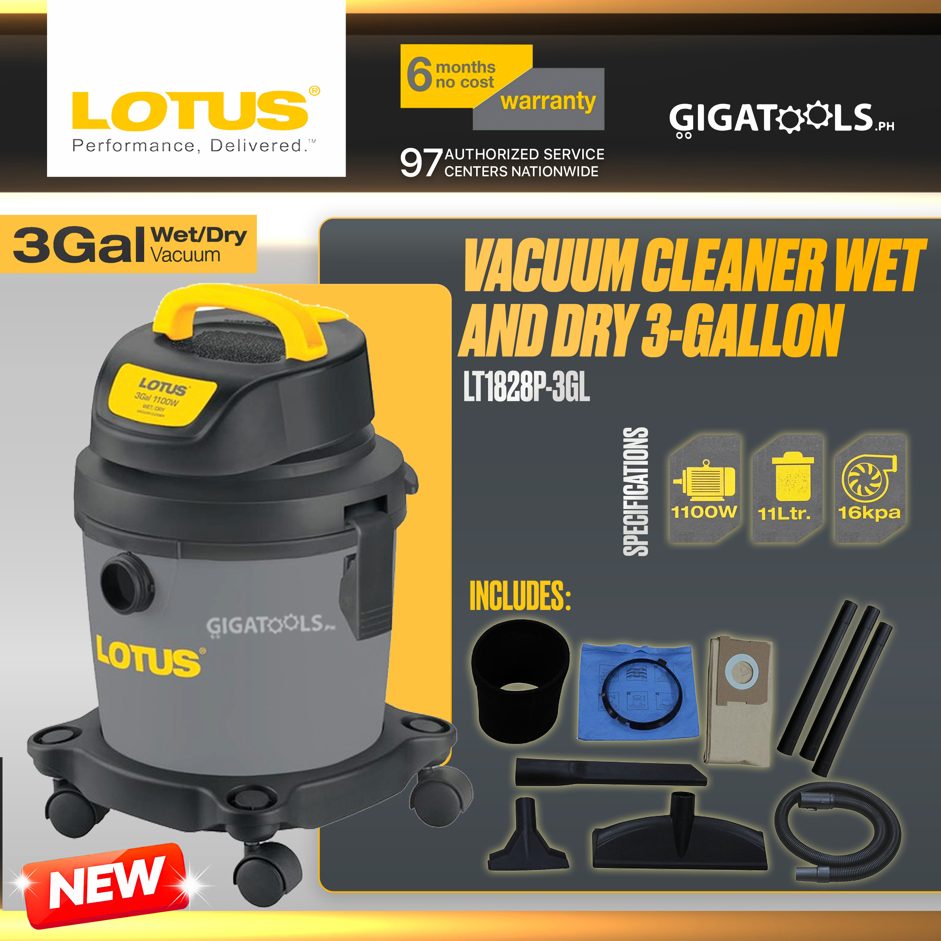 *NEW* Lotus LT1828P3GL Wet and Dry Vacuum Cleaner ( 3 Gallons