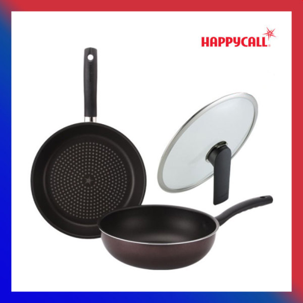 [Happycall] Porcelain Frying pan wok 3 set / Kitchen non stick cookware kitchenware pot Singapore