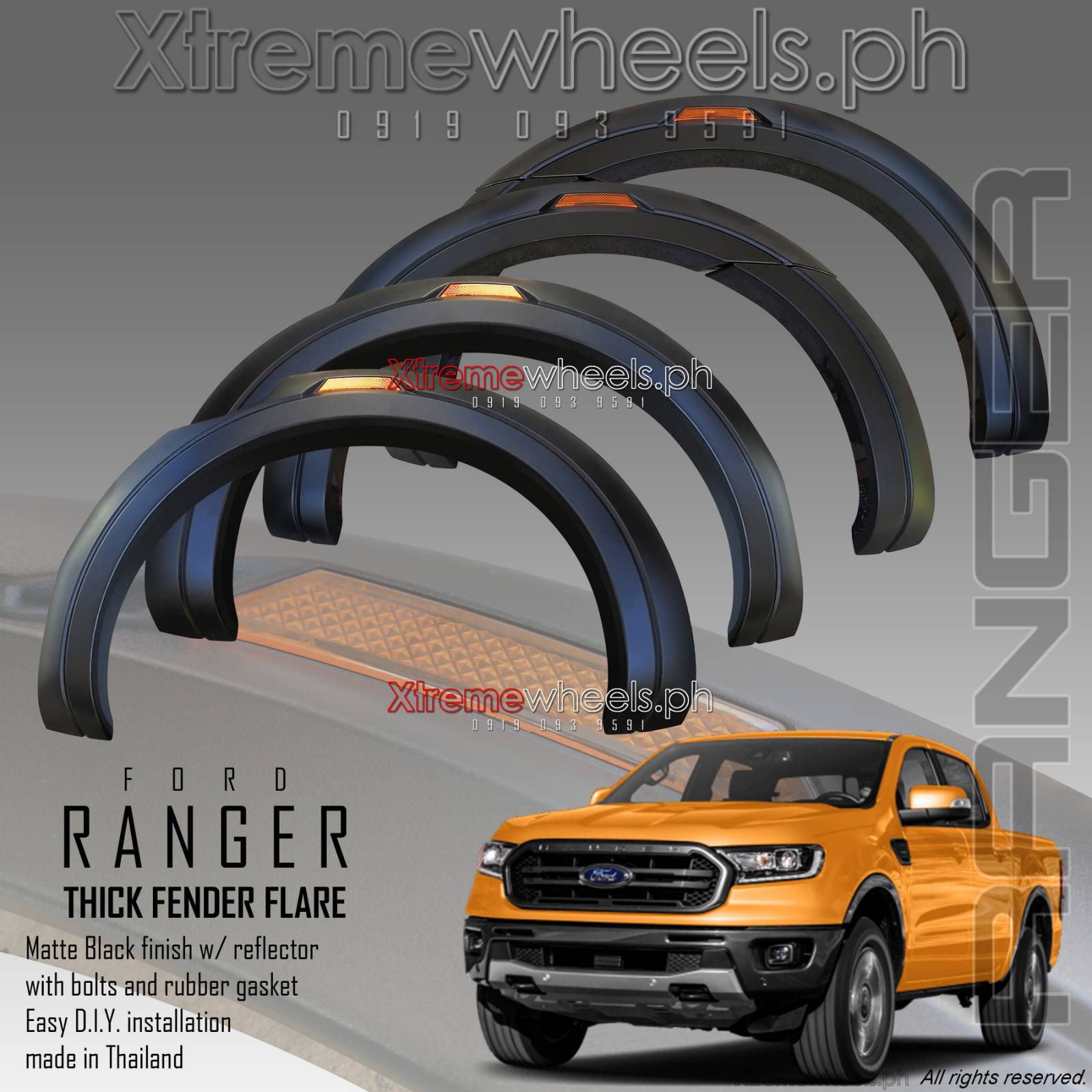 Ford Ranger XLT / XLS / FX4 / Wildtrack/Wildtrak 2016-2022 Version 2 Fender  Flare Matte Black with Reflector