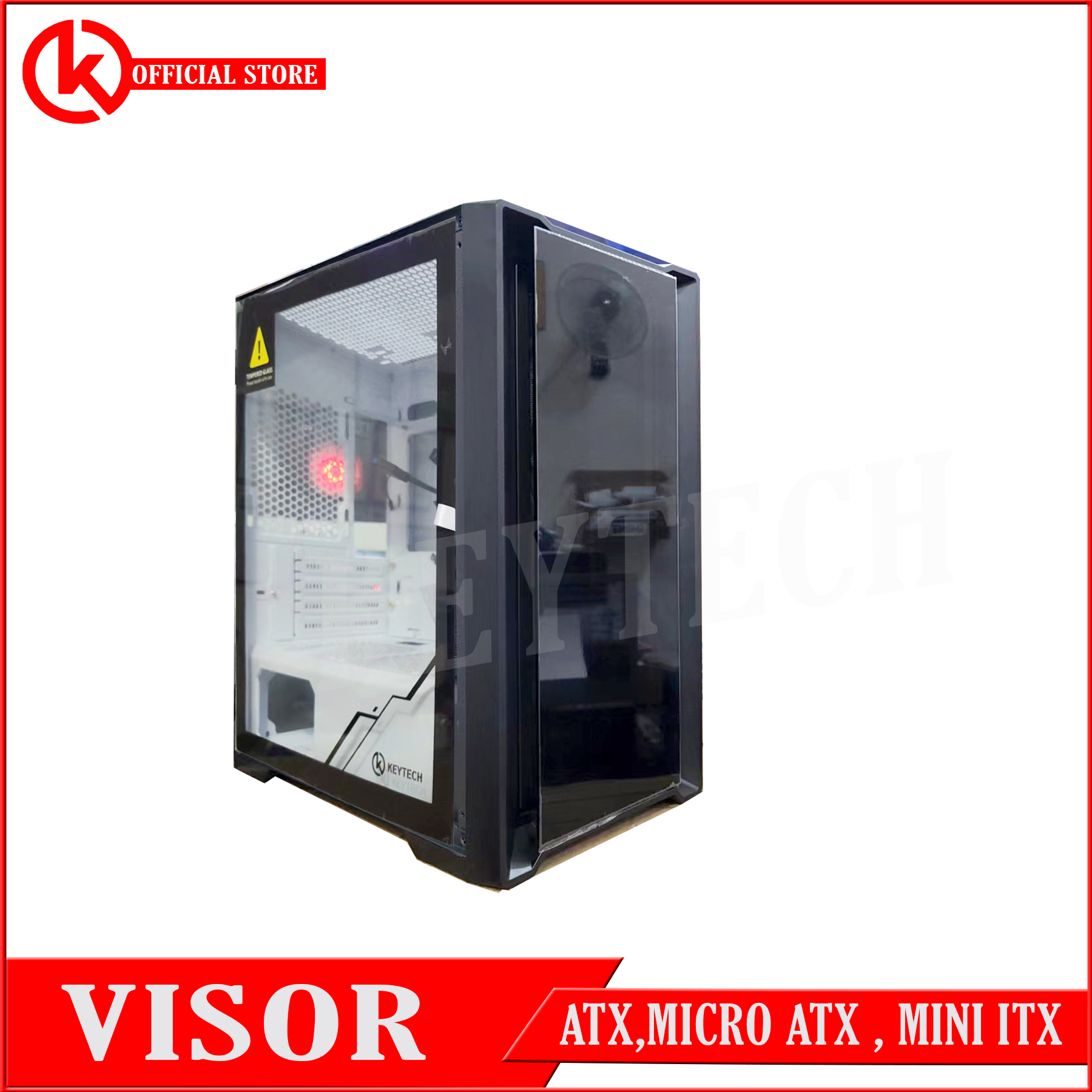 KEYTECH KNIGHT VISOR Tempered Glass Midtower Desktop PC Gaming Case